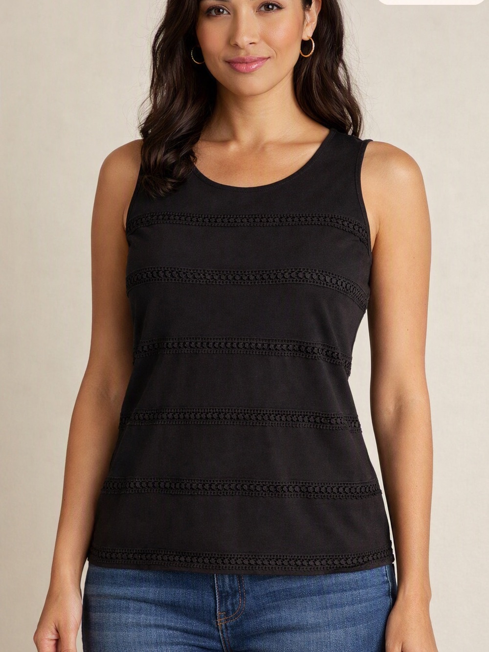 10/$30 Talbots Black Sleeveless Tank Top with lace Bands cotton